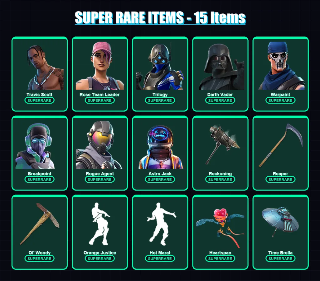 [PC/XBOX] | Travis Scott | Rose Team Leader | Trilogy | Darth Vader | Warpaint | 182 skin | 201 pickaxe | 152 emote | 184 glider | Lv2408