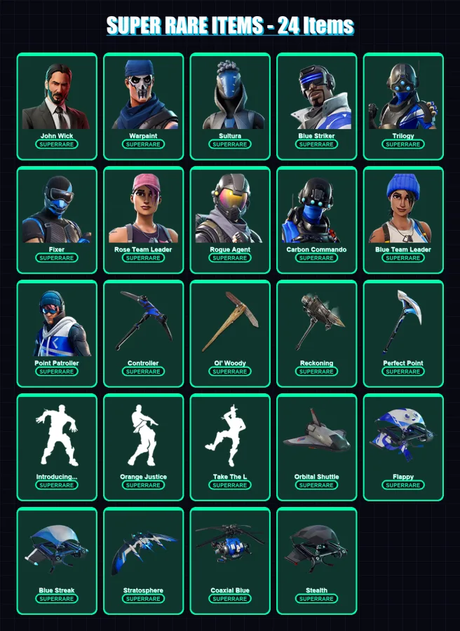 [PC/XBOX/PSN] | John Wick | Warpaint | Sultura | Blue Striker | Trilogy | 208 skin | 194 pickaxe | 144 emote | 147 glider | Lv1312