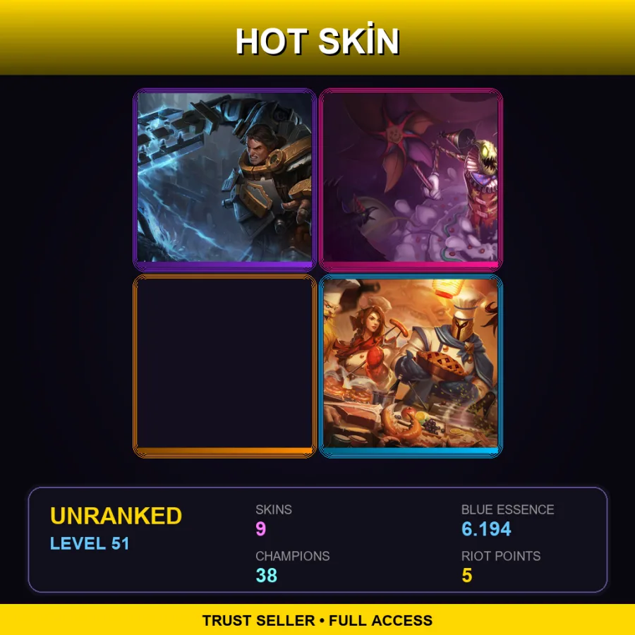 EUNE | Lv51 | Unranked | 9 Skin | 38 Champ — LoL account