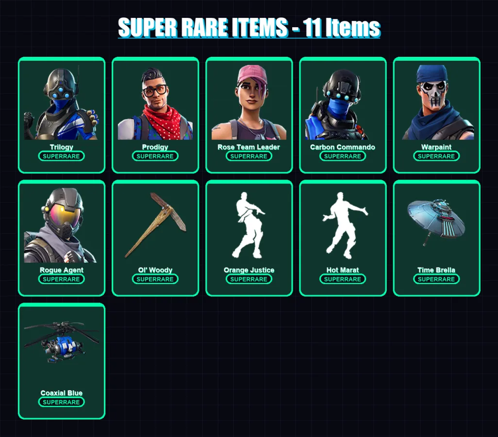 [PC/XBOX] | Trilogy | Prodigy | Rose Team Leader | Carbon Commando | Warpaint | 59 skin | 107 pickaxe | 102 emote | 103 glider | Lv1302