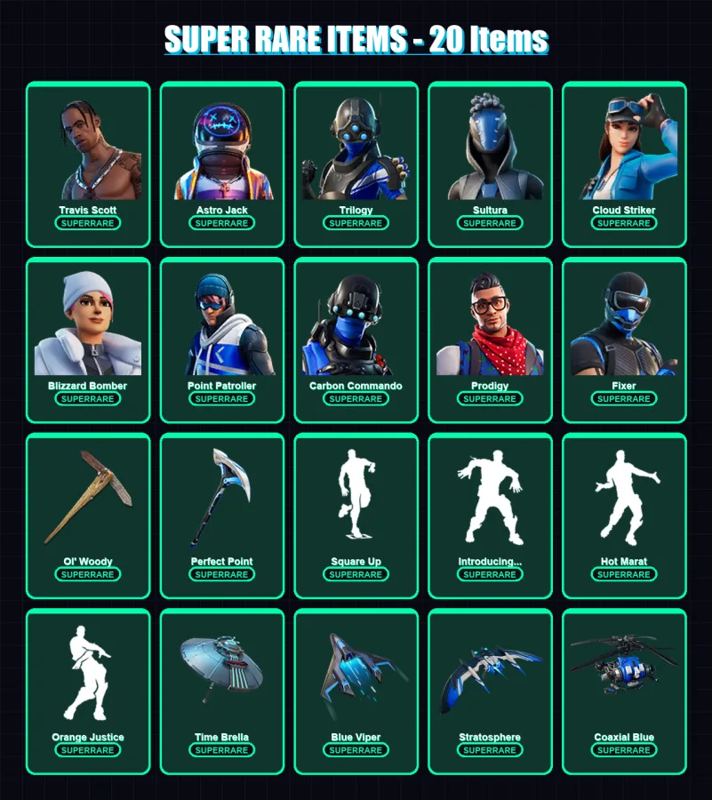 [PS4/PS5/XBOX/PC] | Travis Scott | Astro Jack | Trilogy | Sultura | Cloud Striker | 184 skin | 202 pickaxe | 182 emote | 157 glider | Lv2439