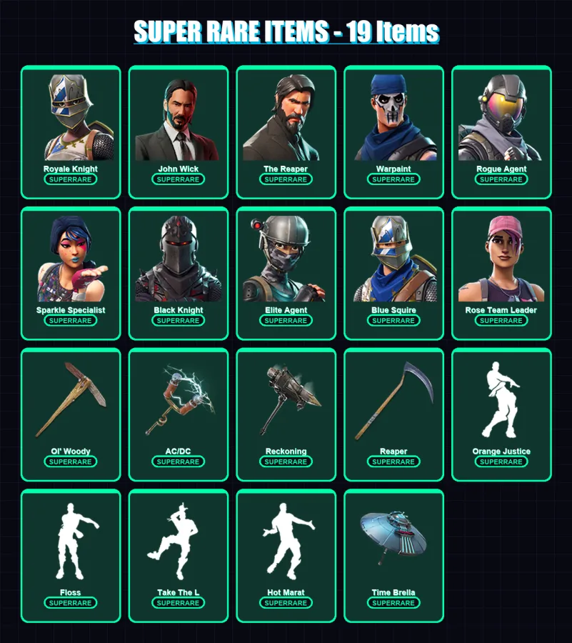 [PC] | Royale Knight | John Wick | The Reaper | Warpaint | Rogue Agent | 304 skin | 309 pickaxe | 257 emote | 197 glider | Lv2454