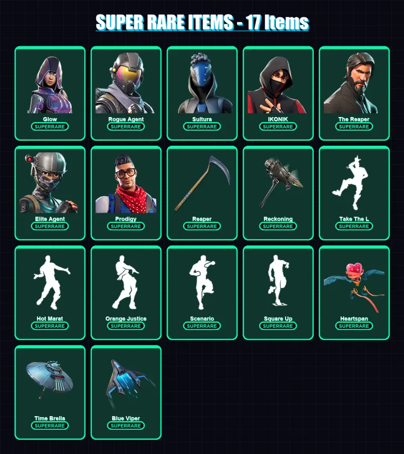 [PC/XBOX/PSN] | Glow | Rogue Agent | Sultura | IKONIK | The Reaper | 140 skin | 91 pickaxe | 113 emote | 99 glider | Lv1442 — Fortnite account