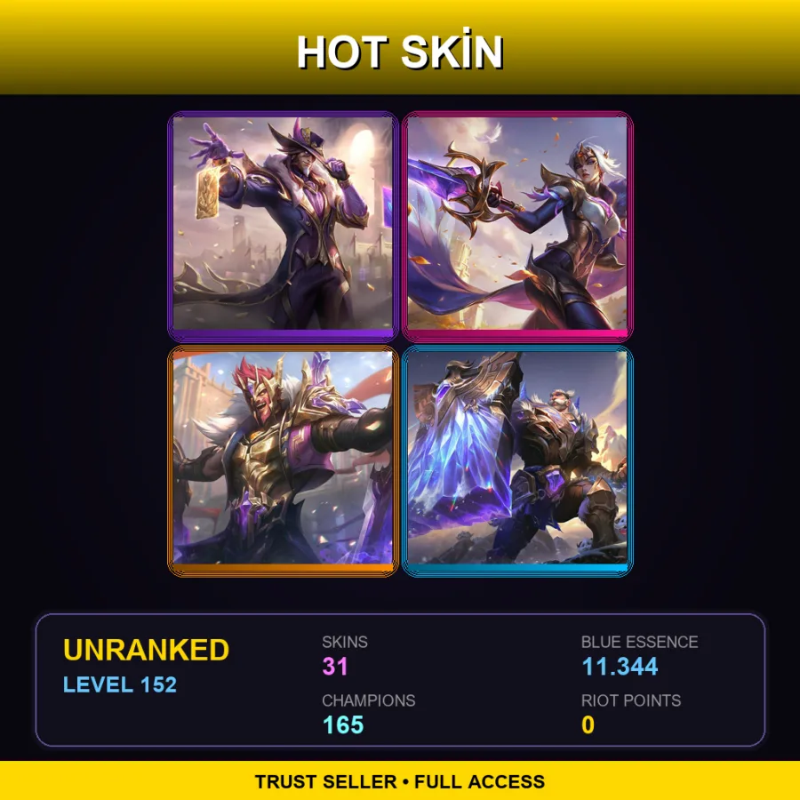 EUW | Lv152 | Unranked | 31 Skin | 165 Champ — Three Honors Malzahar