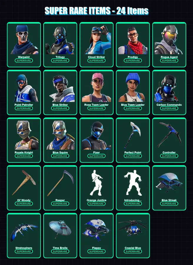 [PS4/PS5/XBOX/PC] | Warpaint | Trilogy | Cloud Striker | Prodigy | Rogue Agent | 73 skin | 111 pickaxe | 109 emote | 95 glider | Lv1348