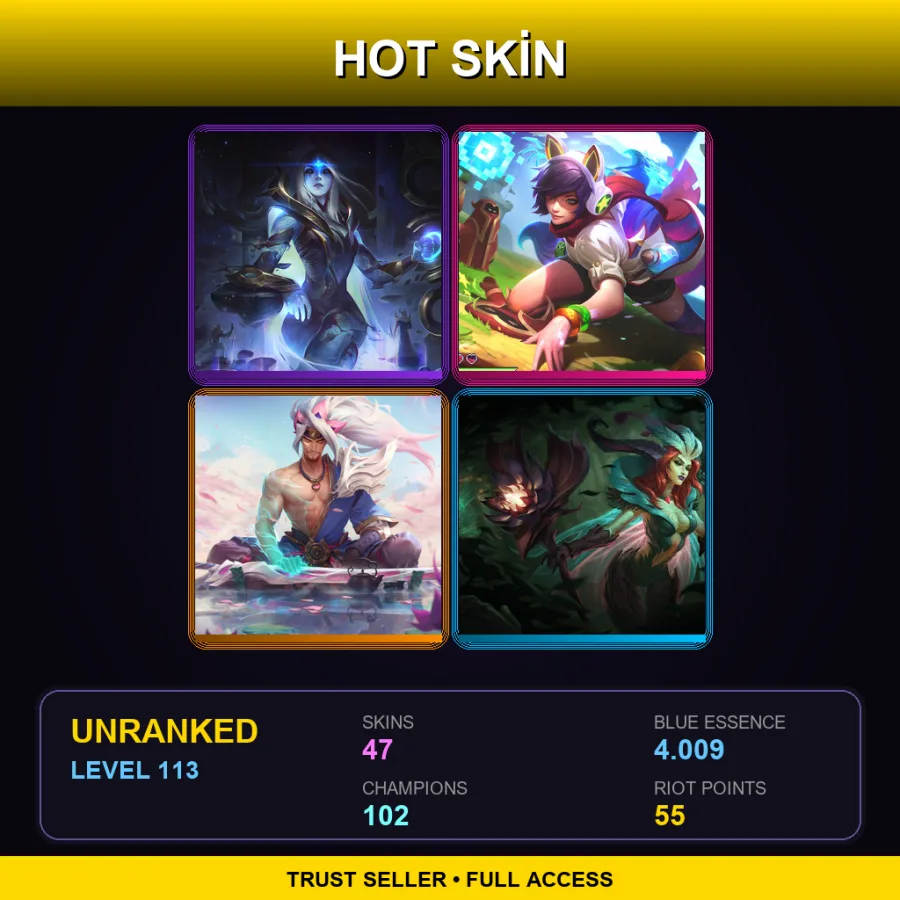 EUW | Lv113 | Unranked | 47 Skin | 102 Champ — LoL account