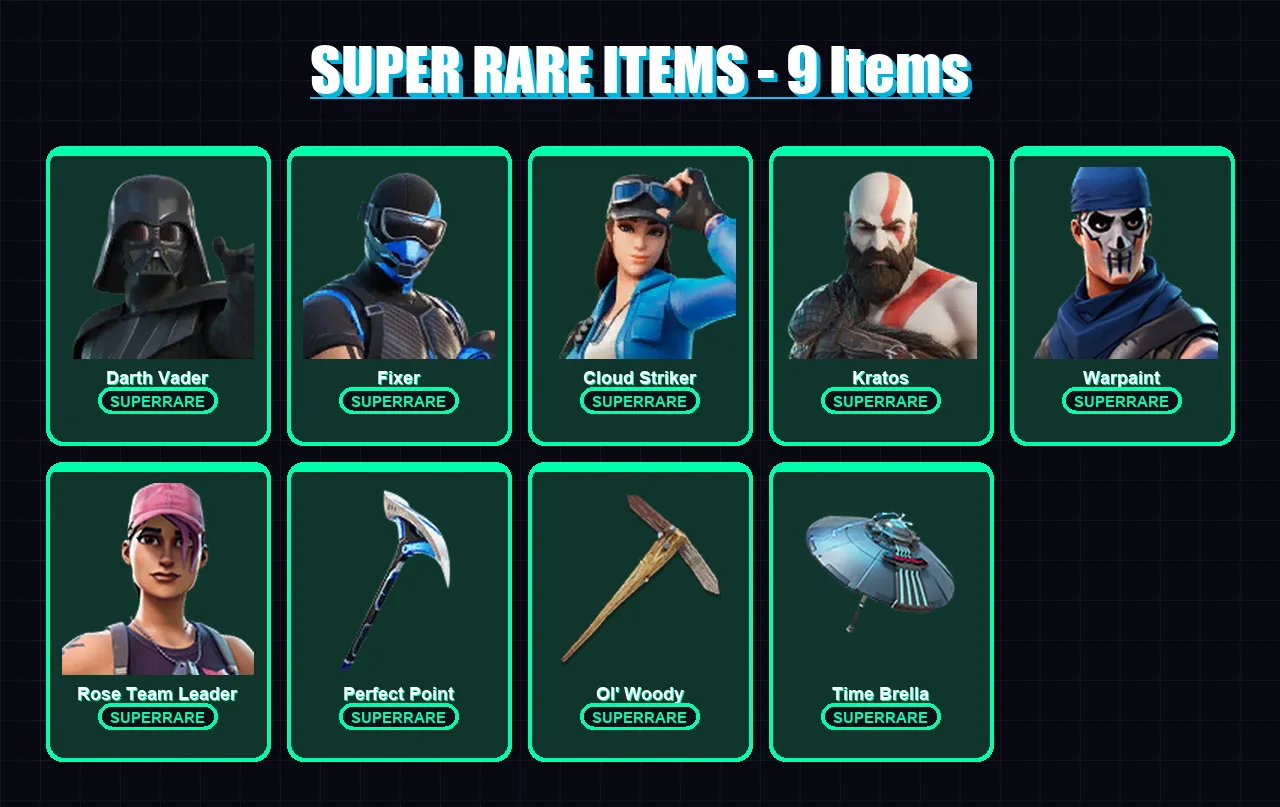 [PC] | Darth Vader | Fixer | Cloud Striker | Kratos | Warpaint | 305 skin | 321 pickaxe | 215 emote | 223 glider | Lv3166