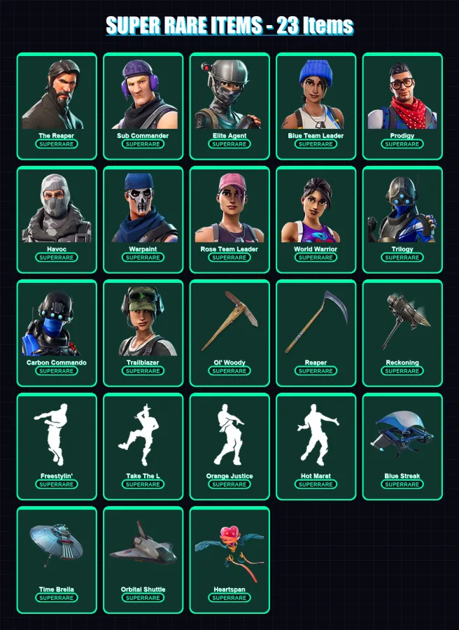 [PS4/PS5/XBOX/PC] | The Reaper | Sub Commander | Elite Agent | Blue Team Leader | Prodigy | 200 skin | 180 pickaxe | 156 emote | 161 glider | Lv1987