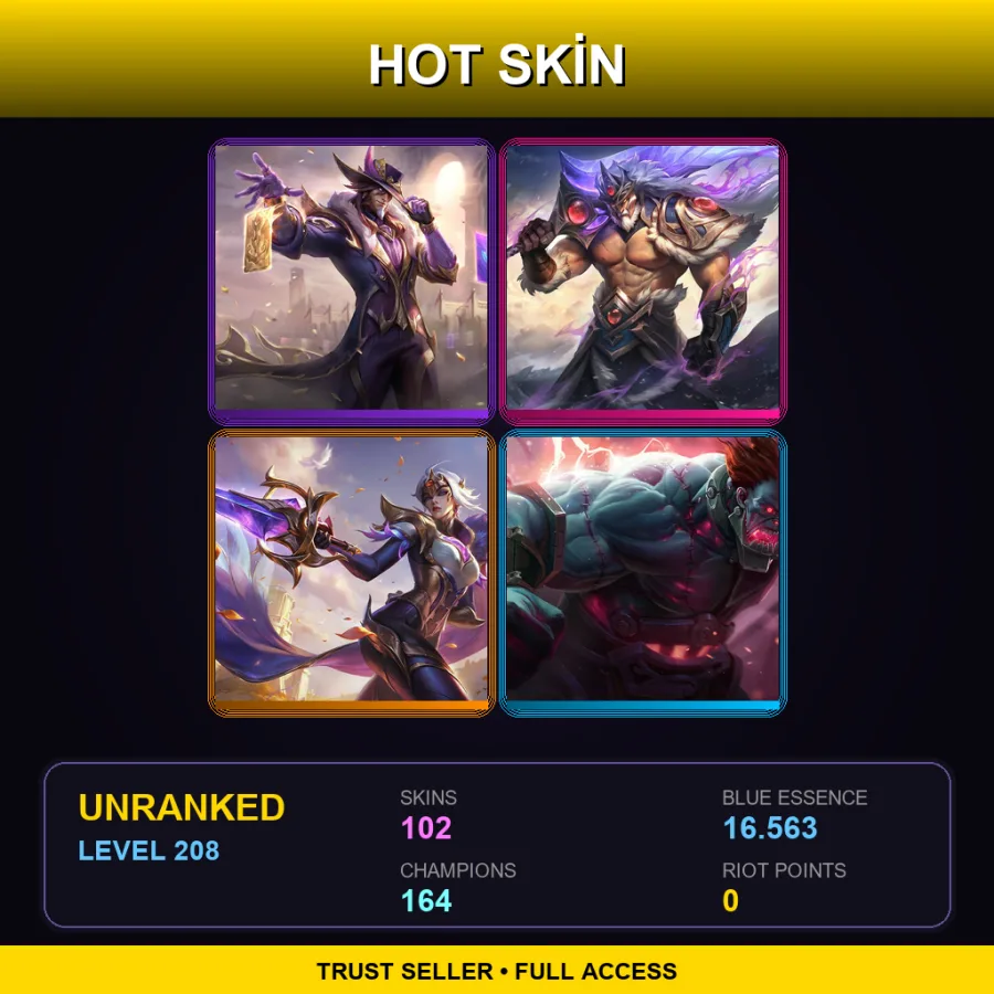 EUNE | Lv208 | Unranked | 102 Skin | 164 Champ — LoL account