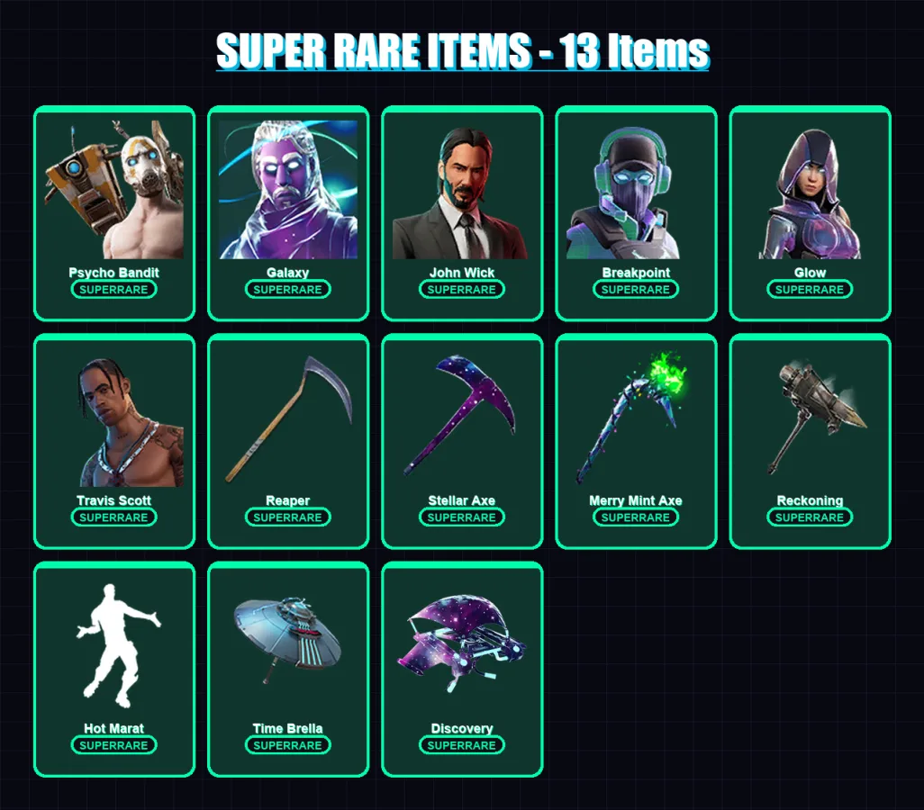 [PC/XBOX/PSN] | Psycho Bandit | Galaxy | John Wick | Breakpoint | Glow | 193 skin | 126 pickaxe | 151 emote | 106 glider | Lv1333