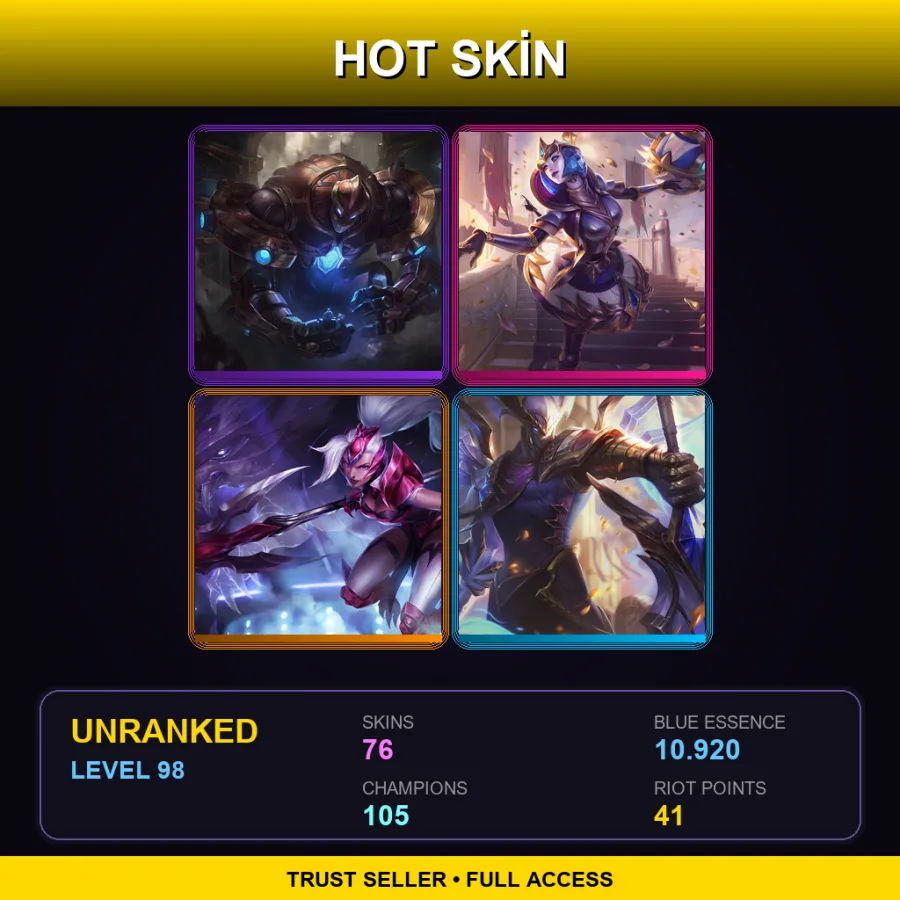 LAS | Hextech Galio | Victorious Orianna | Challenger Nidalee | Victorious Aatrox | 76 Skin | 105 Champ | Lv98