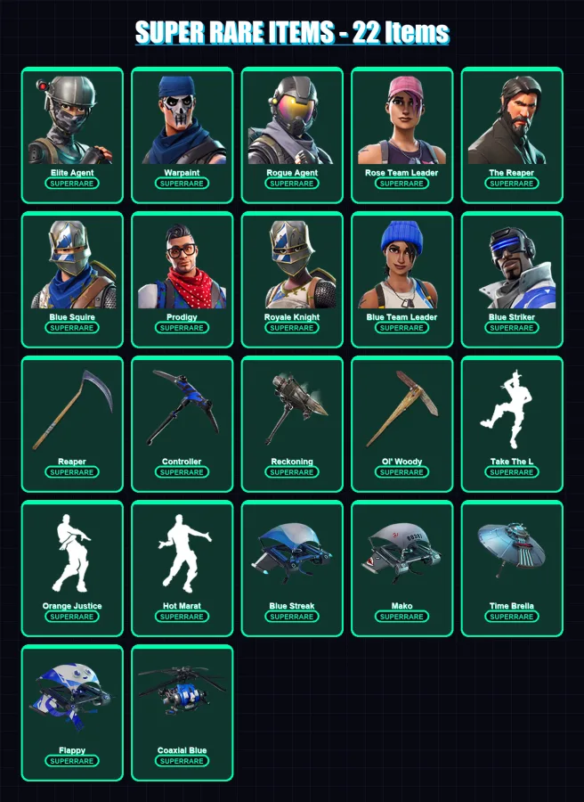 [PC/XBOX] | Elite Agent | Warpaint | Rogue Agent | Rose Team Leader | The Reaper | 90 skin | 117 pickaxe | 100 emote | 115 glider | Lv1509