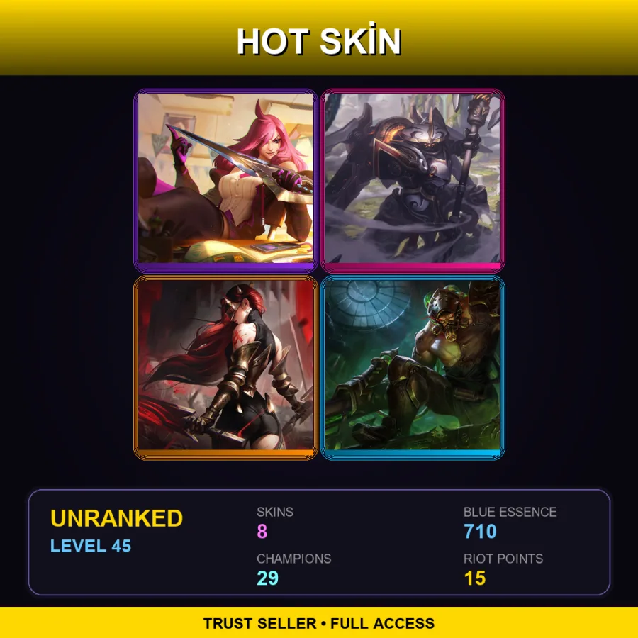 EUW | Lv45 | Unranked | 8 Skin | 29 Champ