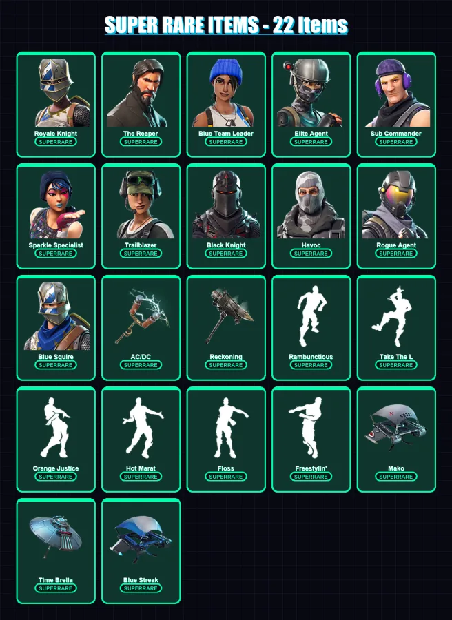 [PS4/PS5/XBOX/PC] | Royale Knight | The Reaper | Blue Team Leader | Elite Agent | Sub Commander | 69 skin | 74 pickaxe | 79 emote | 86 glider | Lv12