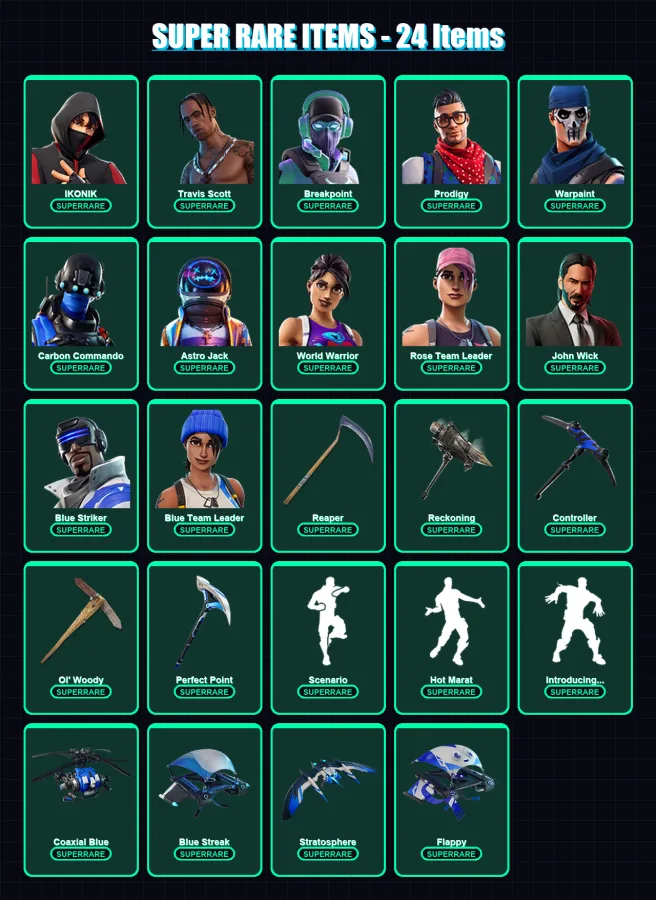 [PC/XBOX/PSN] | IKONIK | Travis Scott | Breakpoint | Prodigy | Warpaint | 110 skin | 77 pickaxe | 104 emote | 81 glider | Lv920