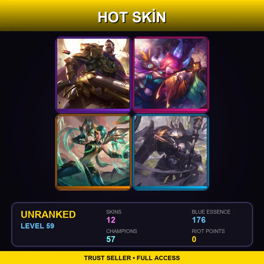 TR | Victorious Graves | Elderwood Xayah | Lagoon Dragon Kai'Sa | Mecha Kingdoms Jax | 12 Skin | 57 Champ | Lv59