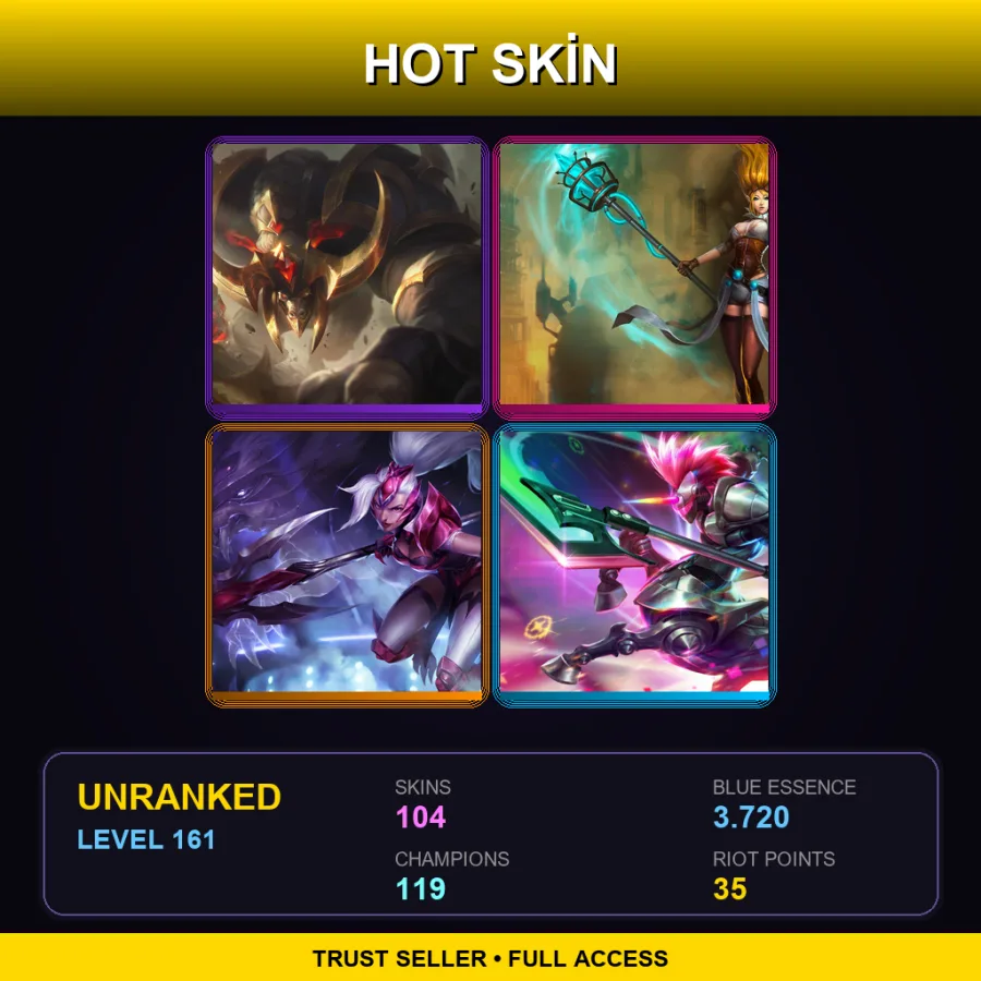 EUW | Lv161 | Unranked | 104 Skin | 119 Champ — LoL account