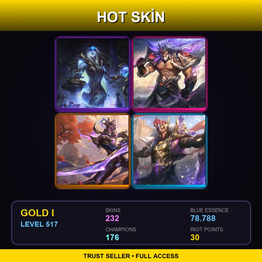EUW | Lv517 | Gold I | 232 Skin | 176 Champ