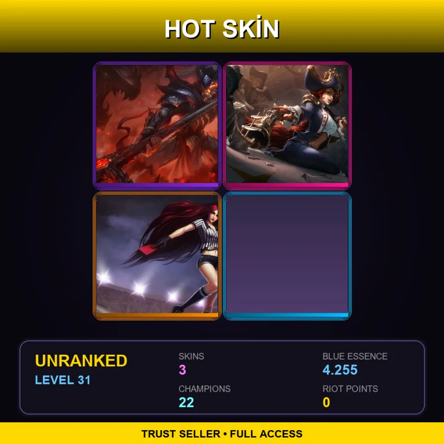 TR | Lv31 | Unranked | 3 Skin | 22 Champ — LoL account
