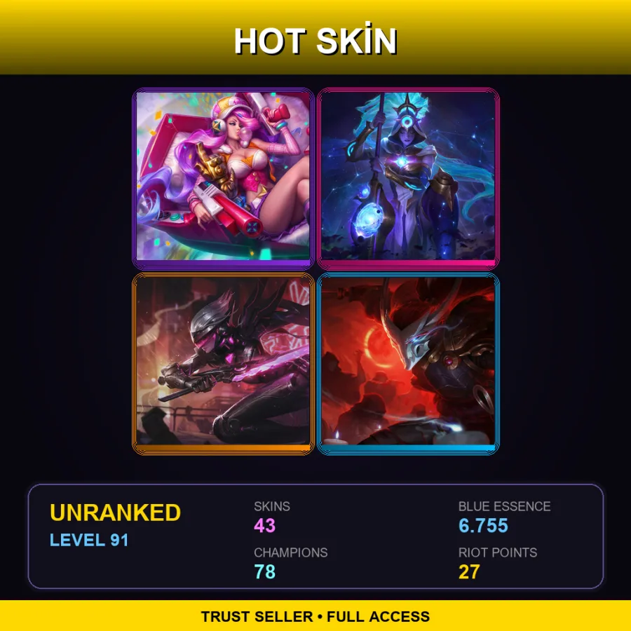 EUW | Lv91 | Unranked | 43 Skin | 78 Champ — LoL account