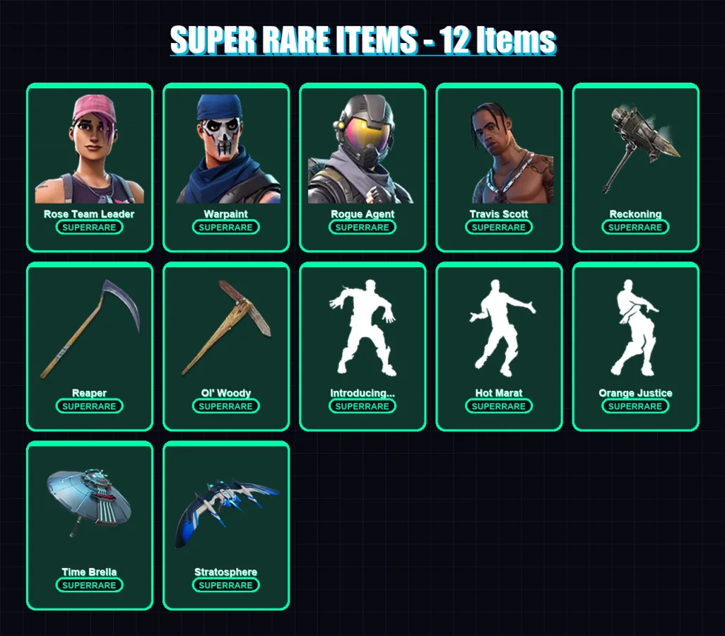 [PS4/PS5/XBOX/PC] | Rose Team Leader | Warpaint | Rogue Agent | Travis Scott | Calamity | 126 skin | 120 pickaxe | 122 emote | 133 glider | Lv1861