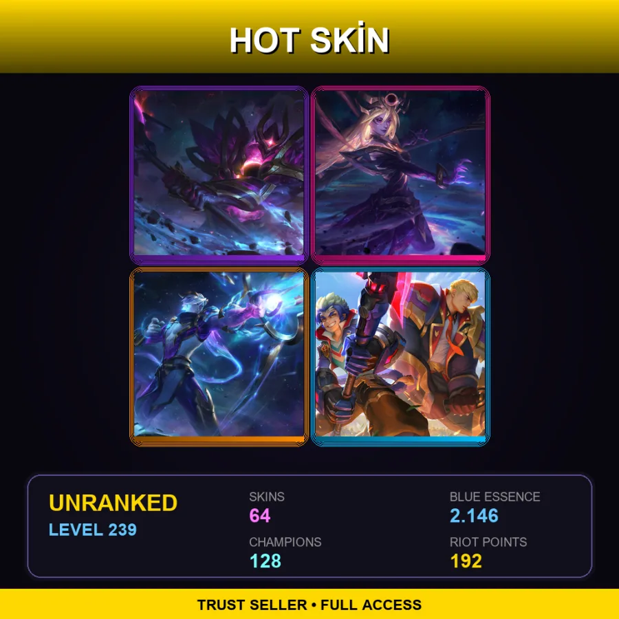 EUNE | Lv239 | Unranked | 64 Skin | 128 Champ — Pajama Guardian Lux