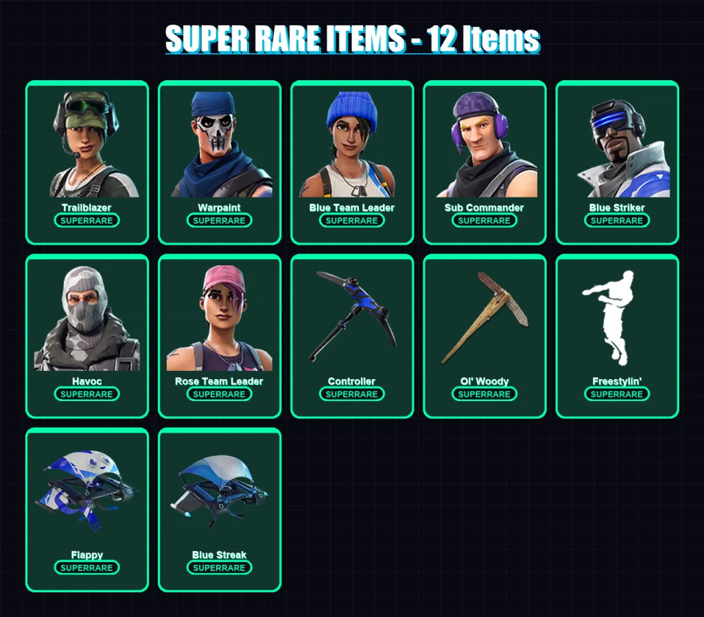 [PC/XBOX/PSN] | Trailblazer | Warpaint | Blue Team Leader | Sub Commander | Blue Striker | 7 skin | 10 pickaxe | 6 emote | 7 glider | Lv32