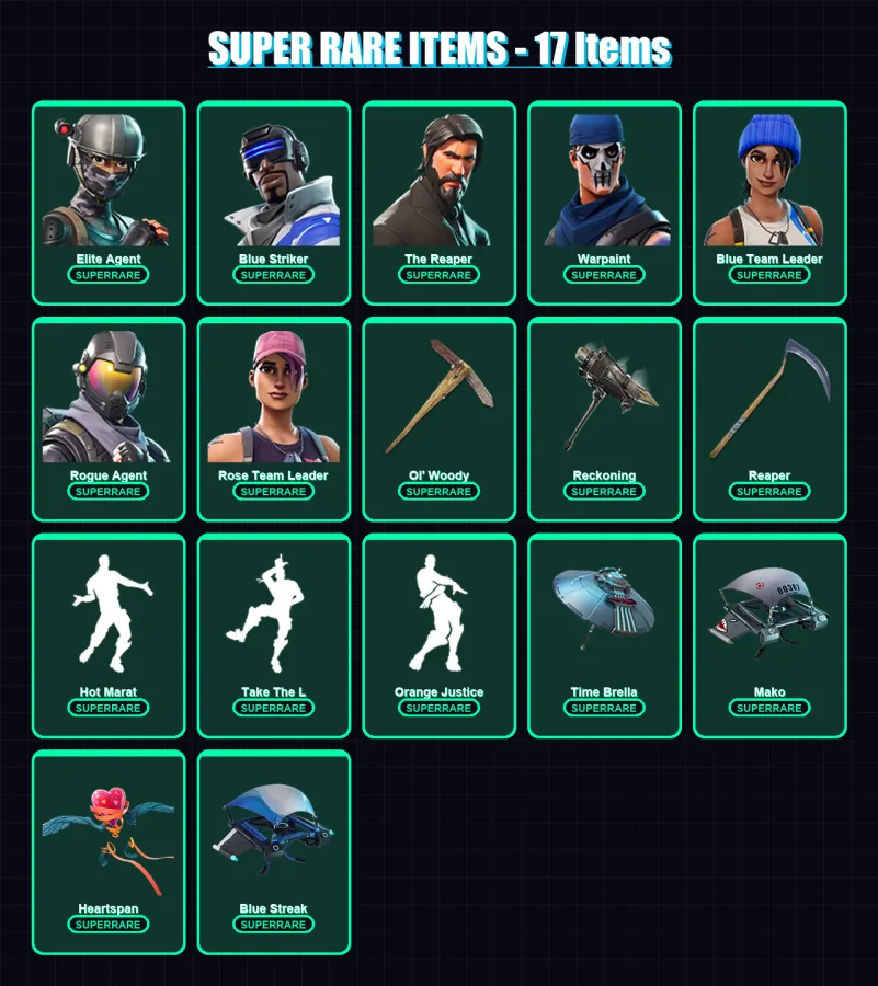 [PS4/PS5/PC] | Elite Agent | Blue Striker | The Reaper | Warpaint | Blue Team Leader | 141 skin | 182 pickaxe | 139 emote | 159 glider | Lv2178