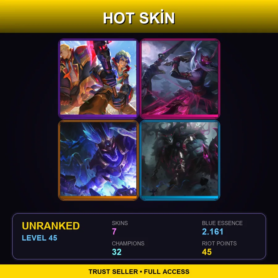 SG | Lv45 | Unranked | 7 Skin | 32 Champ — LoL account