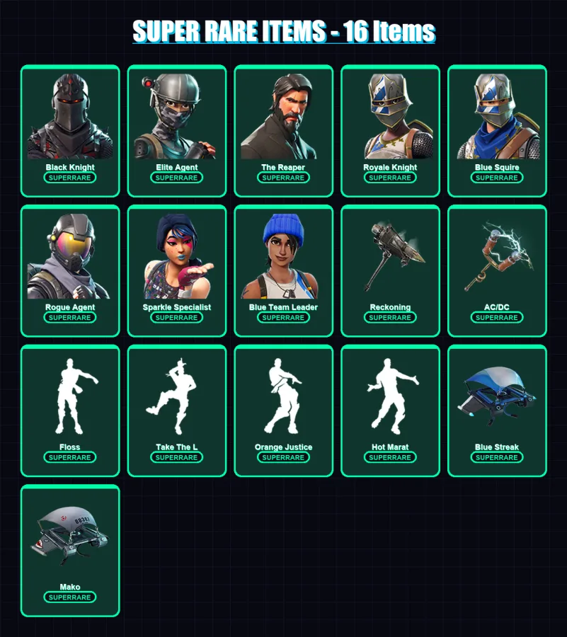[PS4/PS5/XBOX/PC] | Black Knight | Elite Agent | The Reaper | Royale Knight | Blue Squire | 47 skin | 28 pickaxe | 37 emote | 32 glider | Lv521
