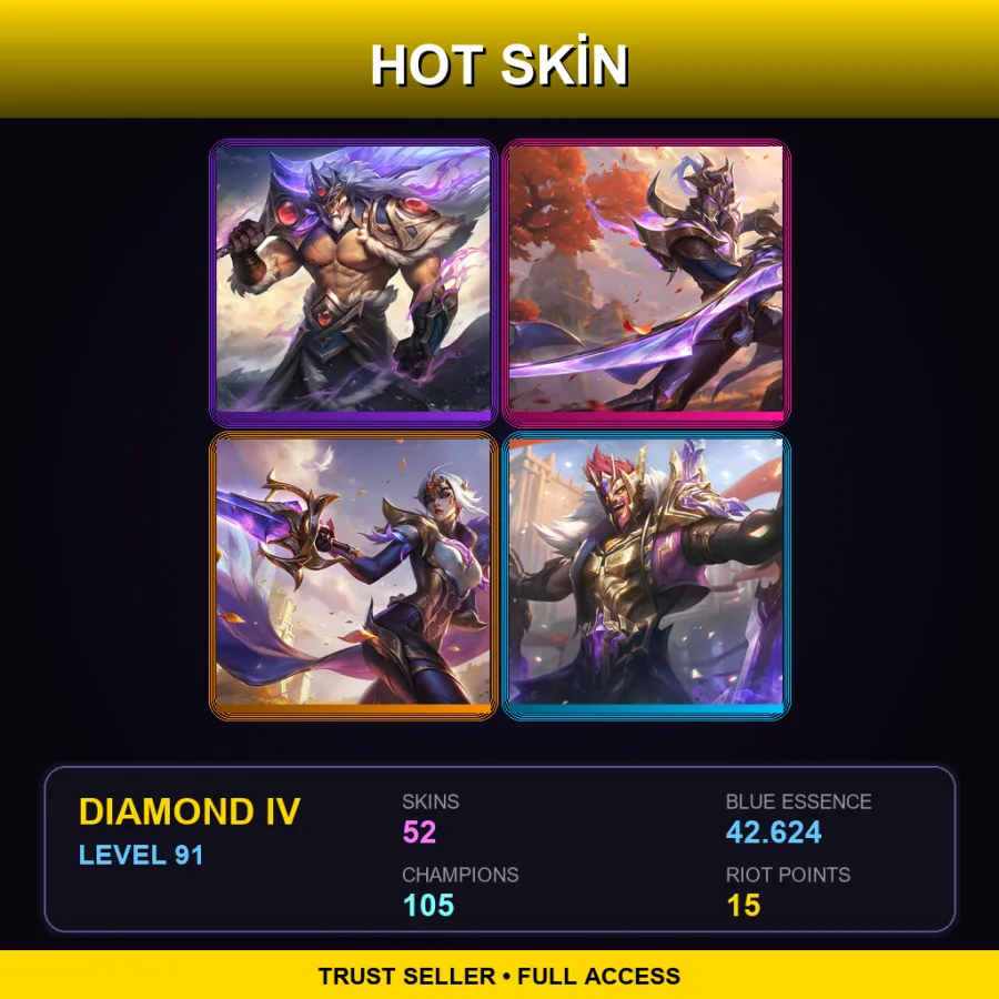LAN | Victorious Tryndamere | Victorious Master Yi | Victorious Fiora | Victorious Draven | 52 Skin | 105 Champ | Diamond IV | Lv91