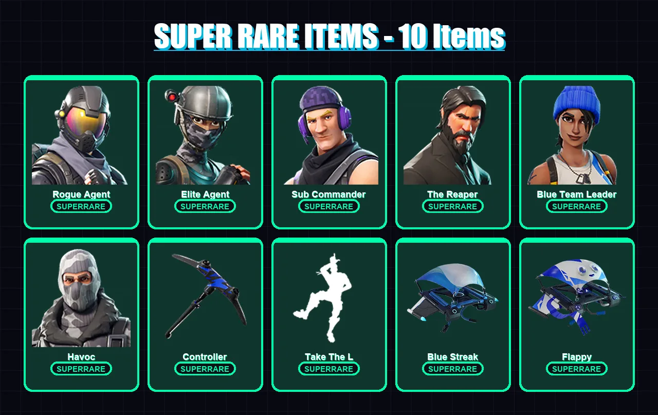 [PS4/PS5/XBOX/PC] | Rogue Agent | Elite Agent | Sub Commander | The Reaper | Blue Team Leader | 20 skin | 29 pickaxe | 34 emote | 47 glider | Lv723