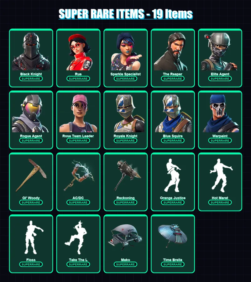 [PC/XBOX] | Black Knight | Rue | Sparkle Specialist | The Reaper | Elite Agent | 109 skin | 85 pickaxe | 90 emote | 83 glider | Lv1435 — Fortnite account