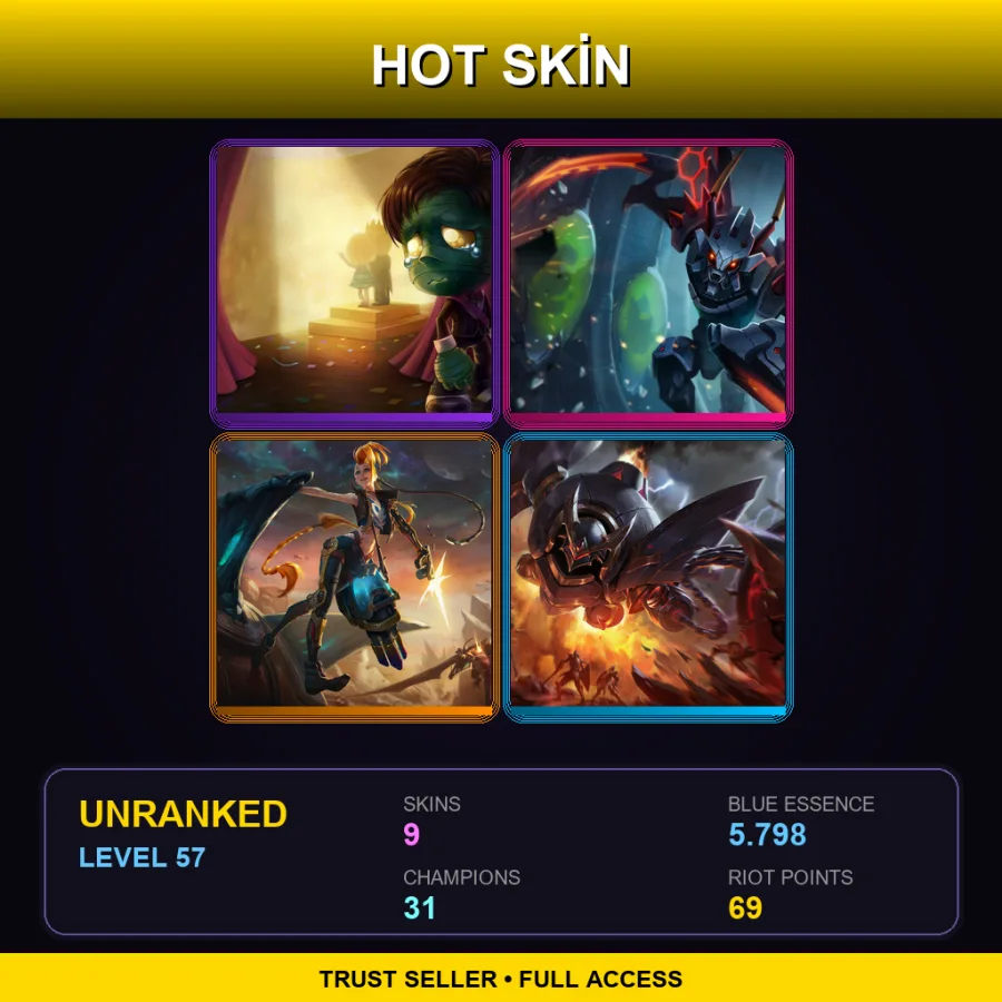 EUNE | Lv57 | Unranked | 9 Skin | 31 Champ — LoL account