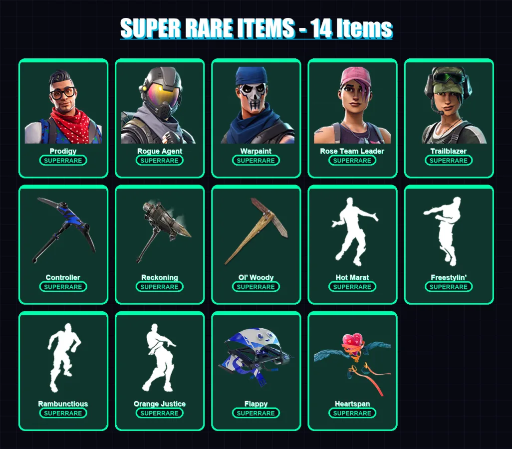 [PC/XBOX/PSN] | Prodigy | Rogue Agent | Warpaint | Rose Team Leader | Trailblazer | 85 skin | 62 pickaxe | 68 emote | 65 glider | Lv690
