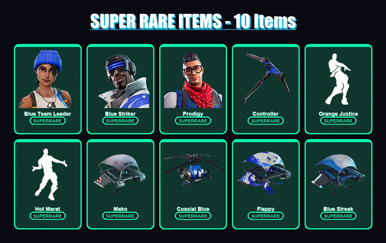 [PC/XBOX] | Blue Team Leader | Blue Striker | Prodigy | Blackheart | The Scientist | 12 skin | 23 pickaxe | 36 emote | 35 glider | Lv496