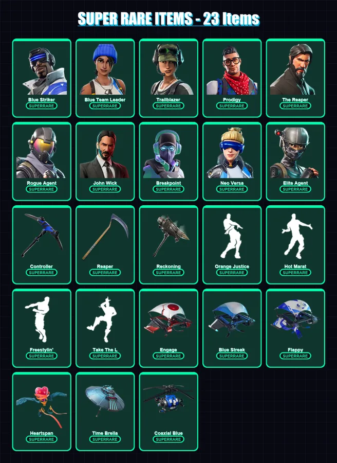 [PS4/PS5/XBOX/PC] | Blue Striker | Blue Team Leader | Trailblazer | Prodigy | The Reaper | 268 skin | 172 pickaxe | 202 emote | 130 glider | Lv1742