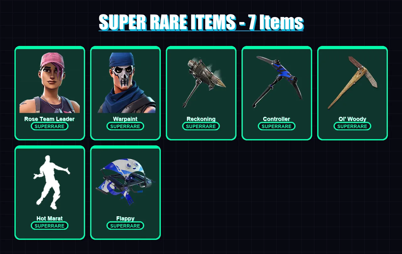 [PS4/PS5/XBOX/PC] | Rose Team Leader | Warpaint | Zenith | Lynx | Drift | 18 skin | 26 pickaxe | 22 emote | 19 glider | Lv230