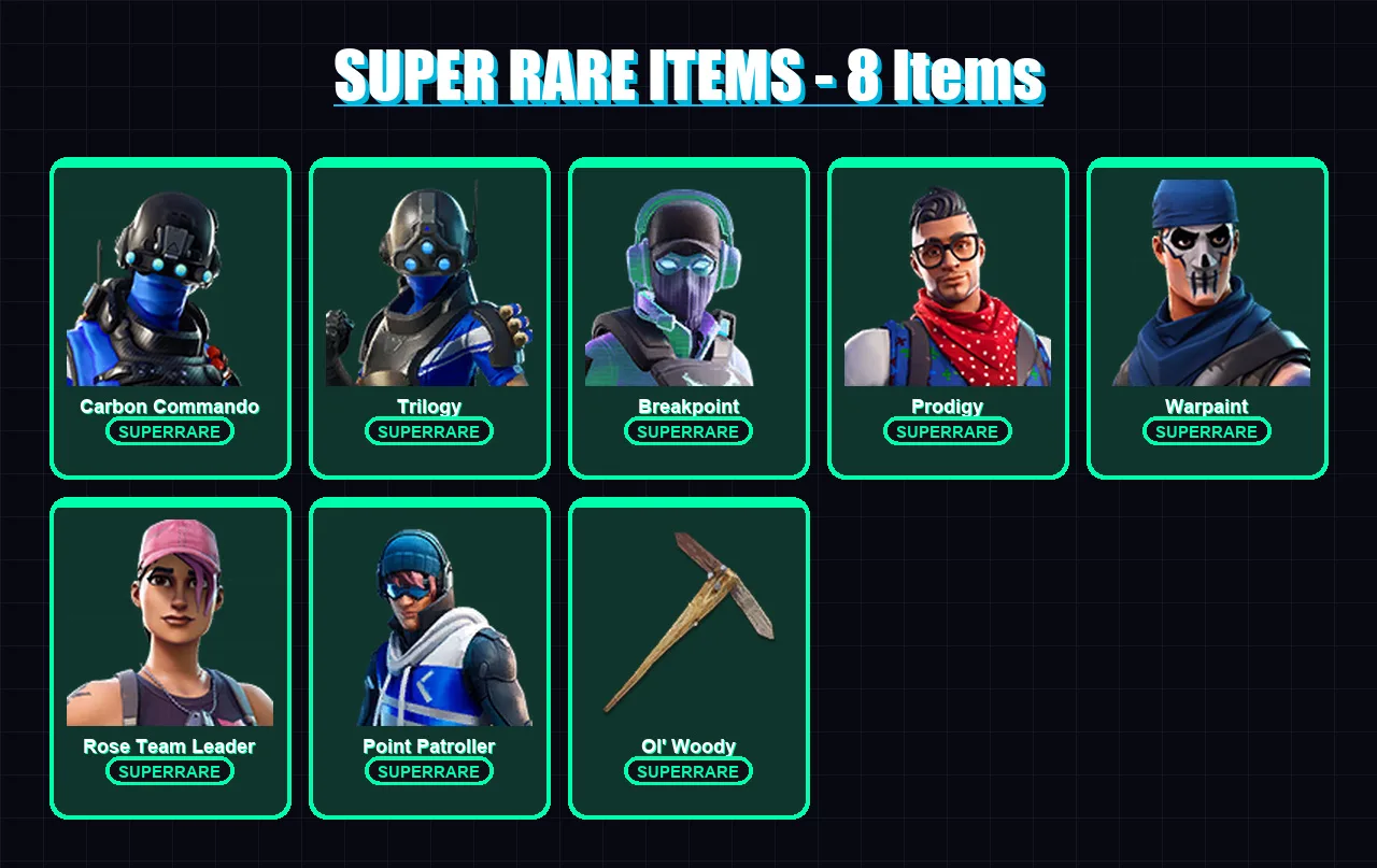 [PC/XBOX] | Carbon Commando | Trilogy | Breakpoint | Prodigy | Warpaint | 69 skin | 55 pickaxe | 82 emote | 52 glider | Lv738