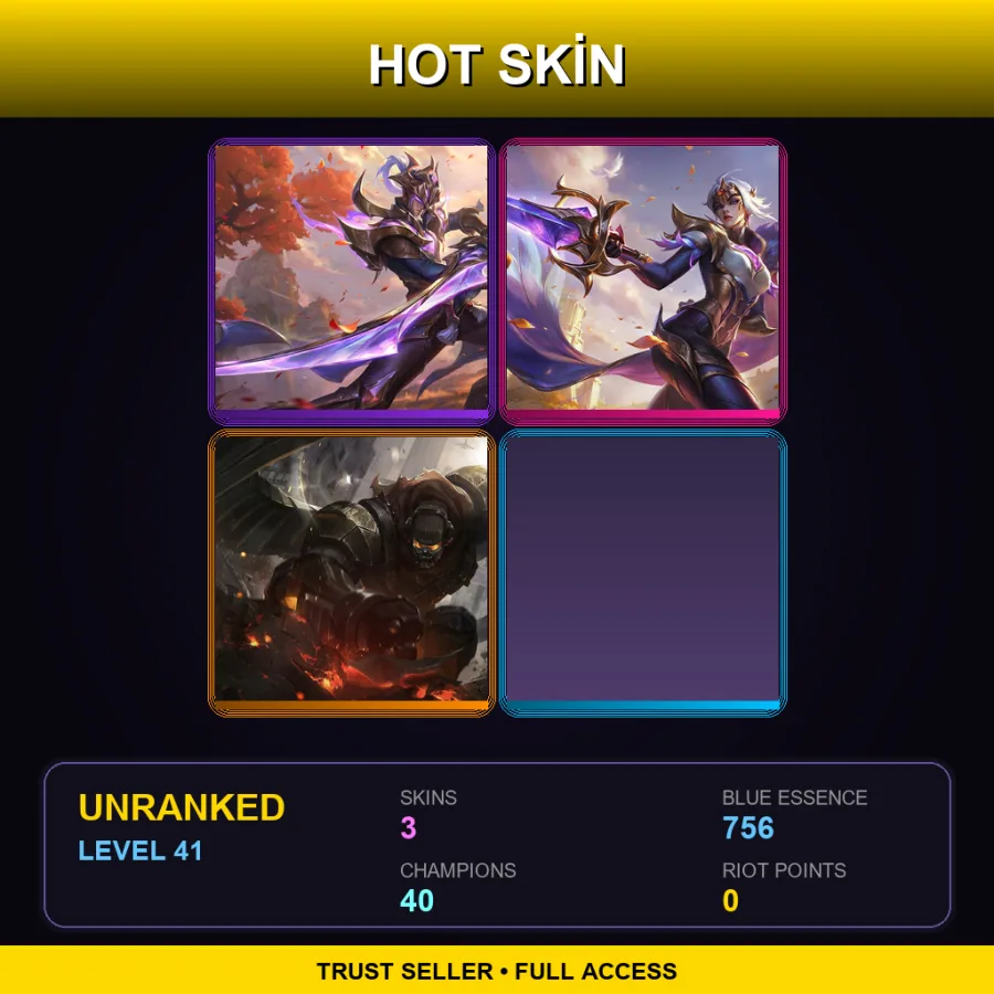 VN | Victorious Master Yi | Victorious Fiora | Commando Galio | 3 Skin | 40 Champ | Lv41