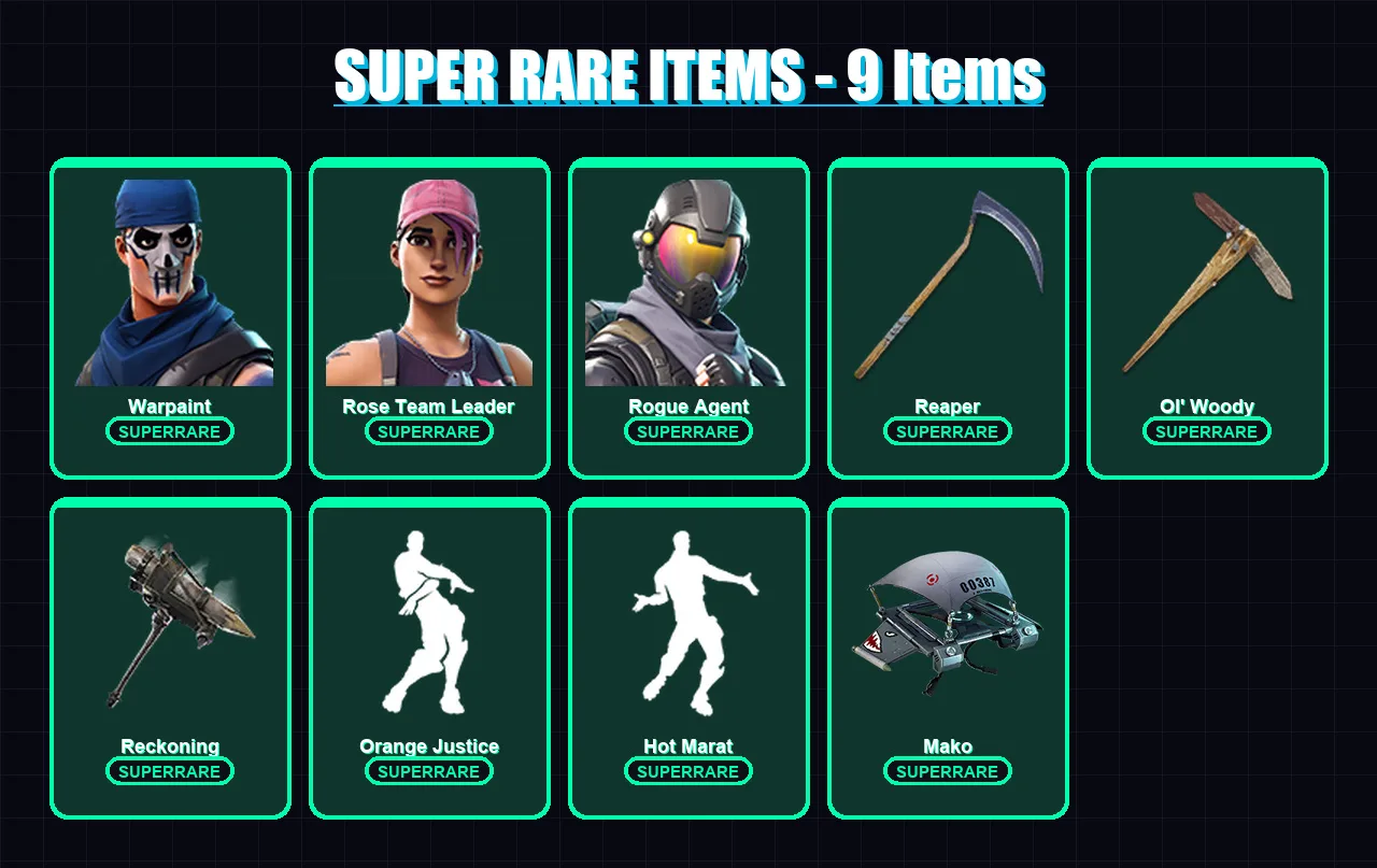 [PS4/PS5/XBOX/PC] | Warpaint | Rose Team Leader | Rogue Agent | Ragnarok | Lynx | 45 skin | 27 pickaxe | 30 emote | 33 glider | Lv496