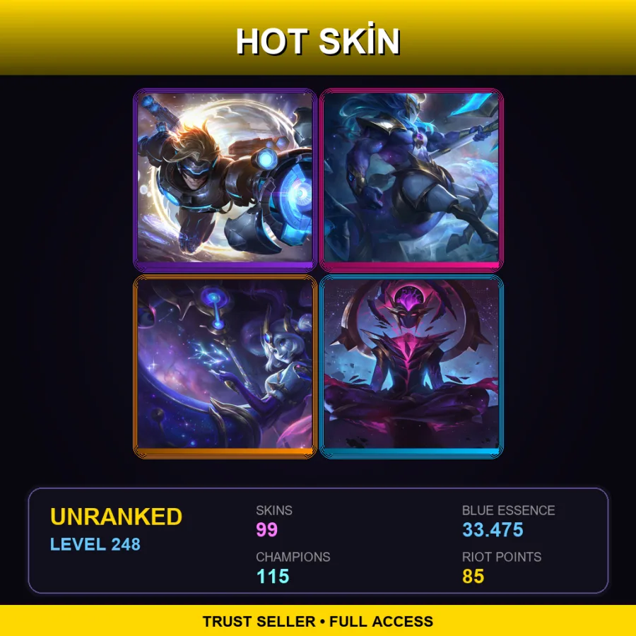 EUW | Lv248 | Unranked | 99 Skin | 115 Champ — LoL account