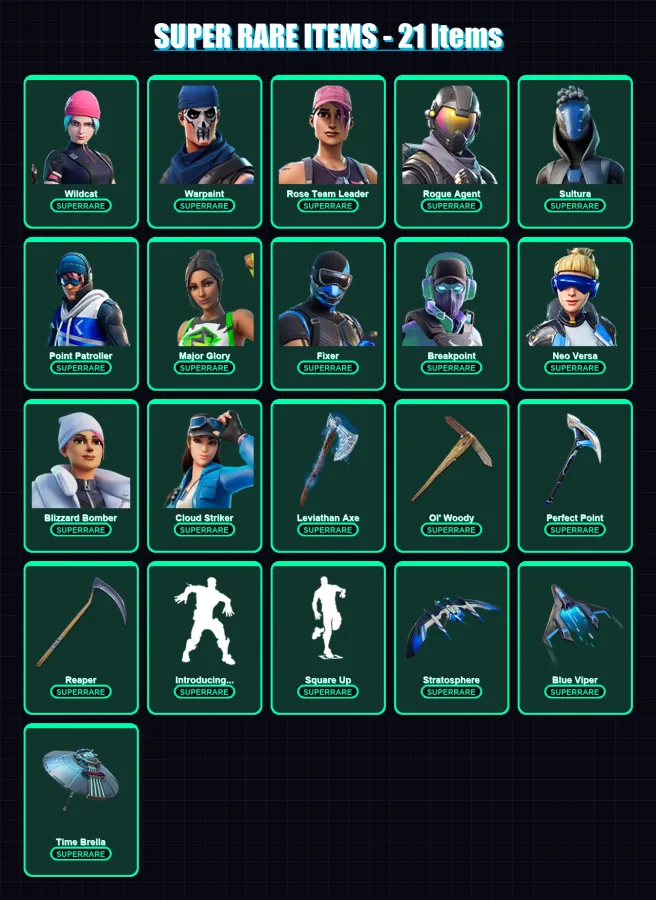 [PC/XBOX/PSN] | Wildcat | Warpaint | Rose Team Leader | Rogue Agent | Sultura | 294 skin | 291 pickaxe | 272 emote | 217 glider | Lv3180
