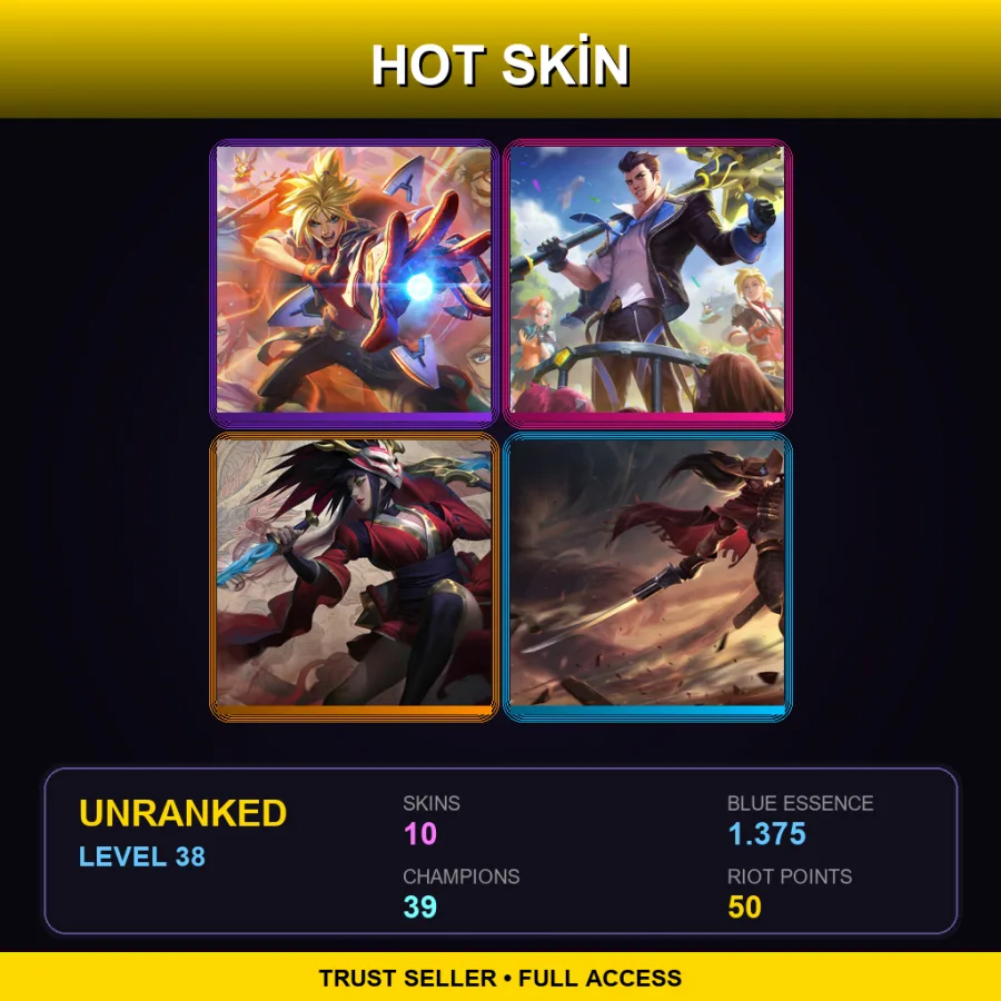 EUW | Lv38 | Unranked | 10 Skin | 39 Champ — LoL account