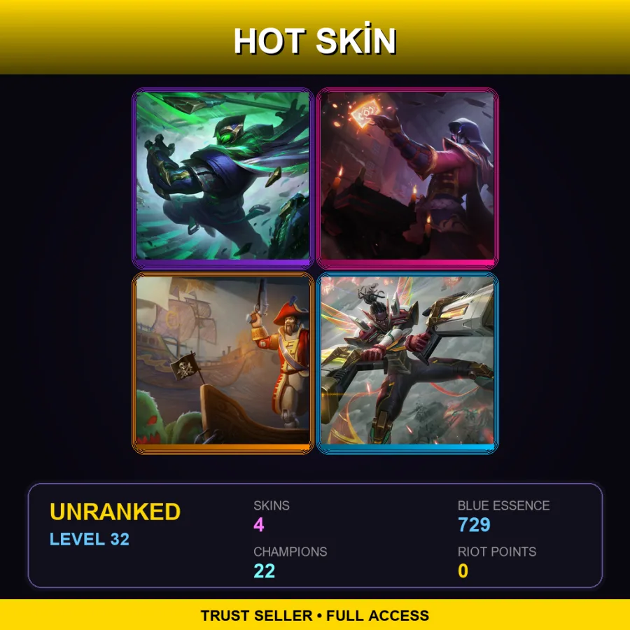 ME | Lv32 | Unranked | 4 Skin | 22 Champ — LoL account