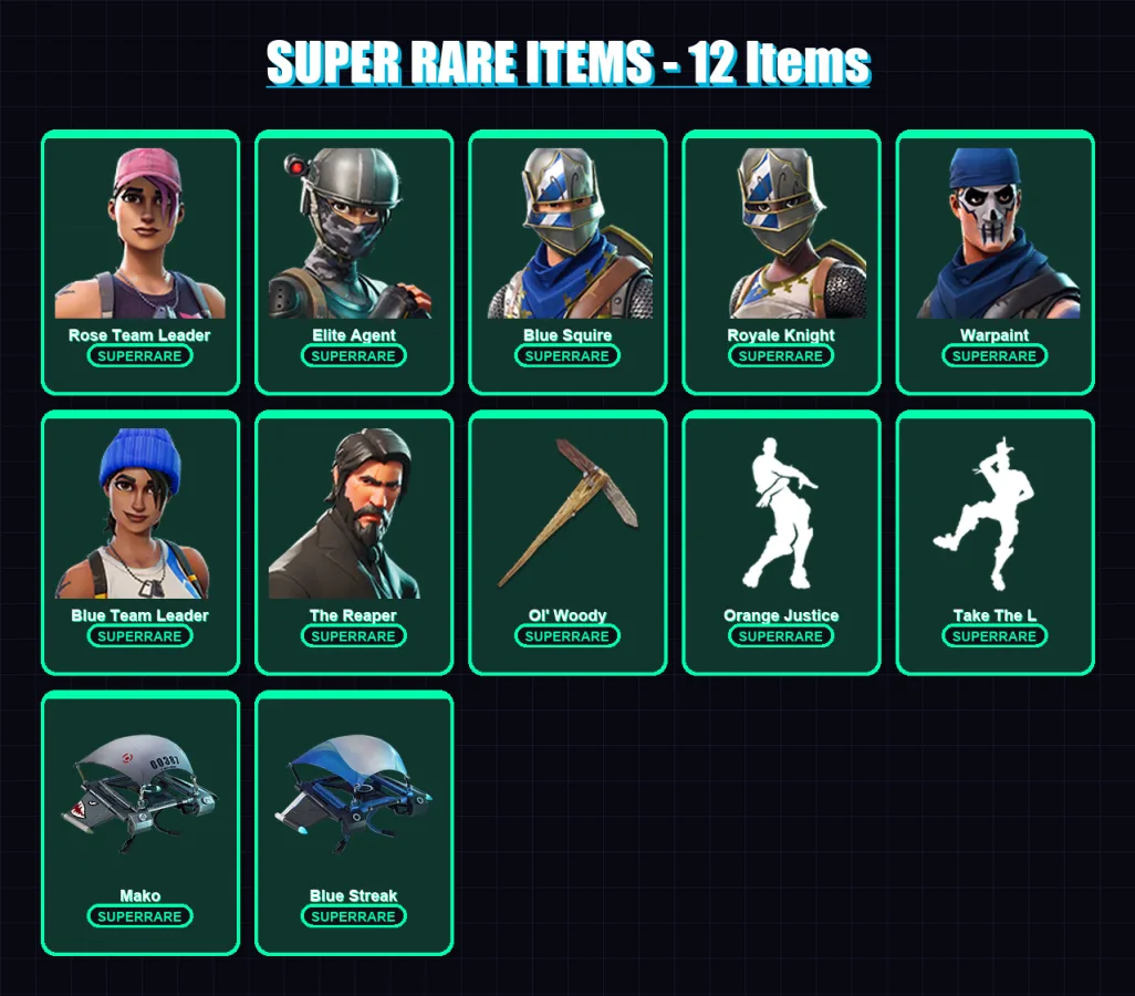 [PS4/PS5/XBOX/PC] | Rose Team Leader | Elite Agent | Blue Squire | Royale Knight | Warpaint | 18 skin | 17 pickaxe | 14 emote | 19 glider | Lv237