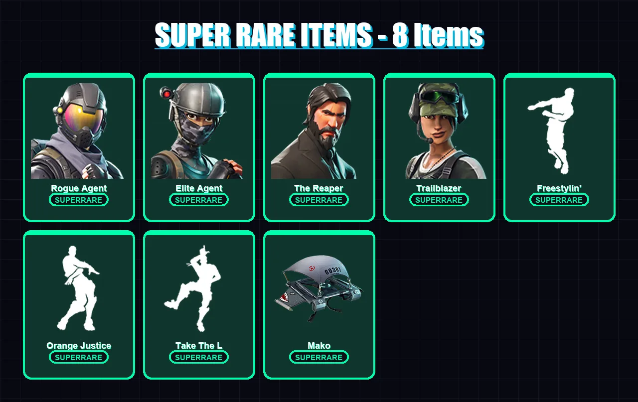 [PC/XBOX/PSN] | Rogue Agent | Elite Agent | The Reaper | Trailblazer | Omega | 20 skin | 17 pickaxe | 16 emote | 18 glider | Lv257
