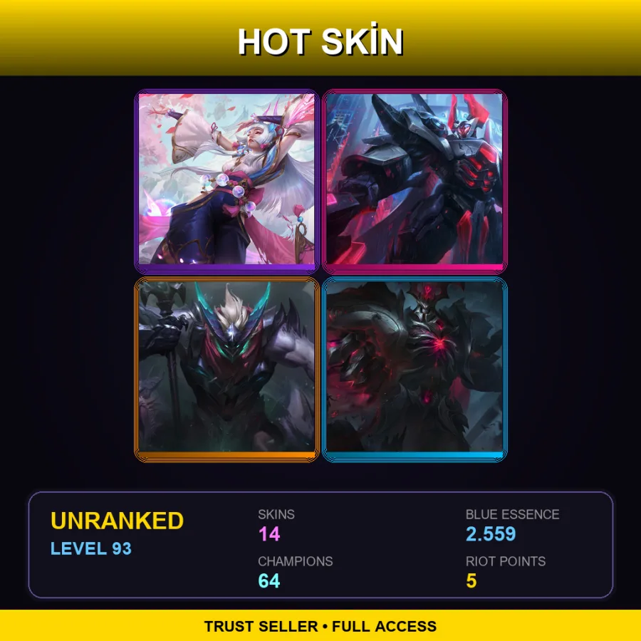 ME | Lv93 | Unranked | 14 Skin | 64 Champ — LoL account