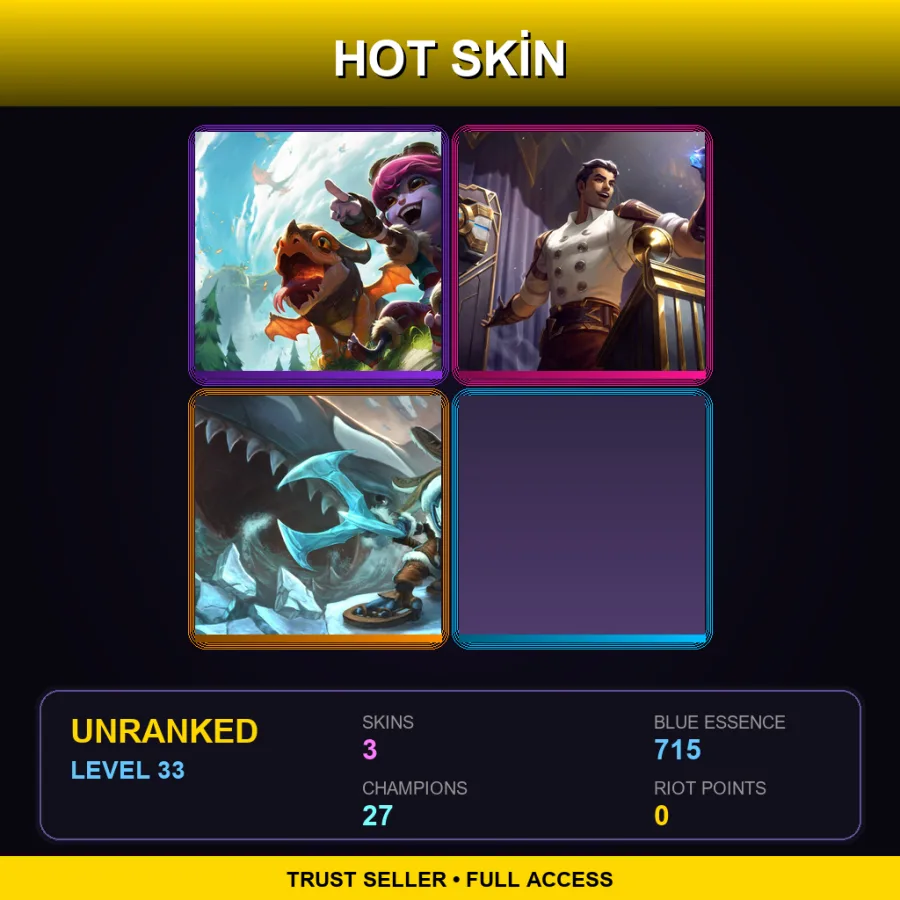 LAN | Lv33 | Unranked | 3 Skin | 27 Champ
