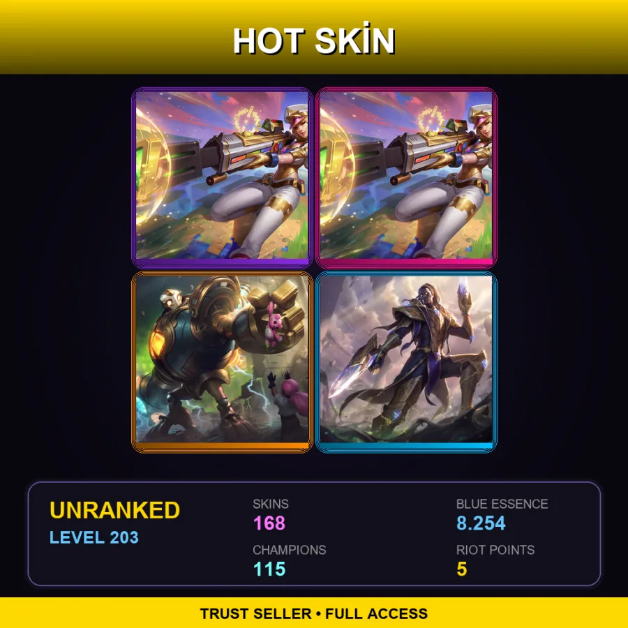 VN | Lv203 | Unranked | 168 Skin | 115 Champ — LoL account